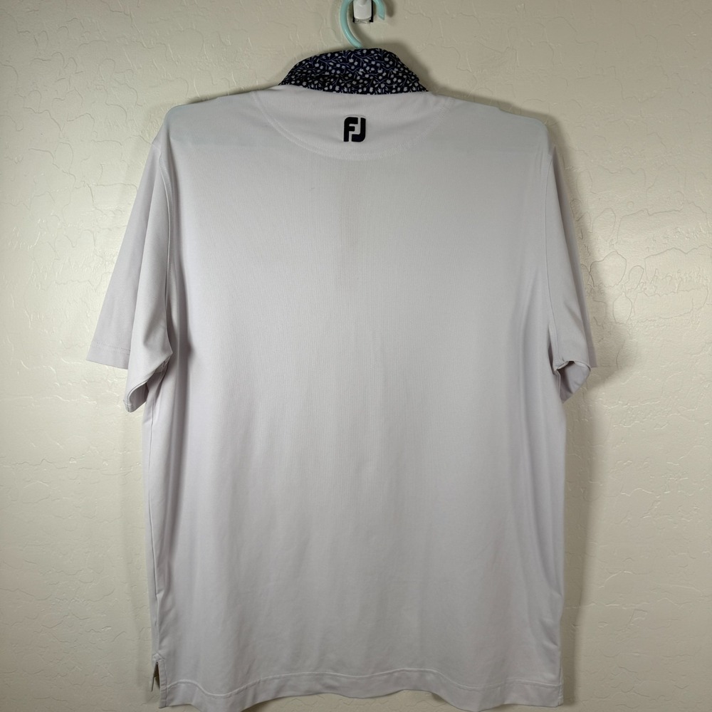 Footjoy Polo Shirt Mens XL White Blue Classic Golf Club Performance Floral - Picture 3 of 9